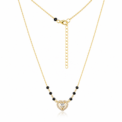 18K gold plated 925 sterling silver mangalsutra with black beads and heart pendant