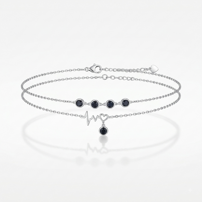 925 silver black stone heartbeat bracelet with heart charm