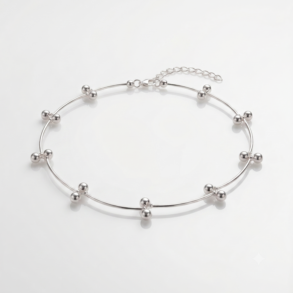 925 sterling silver beaded anklet with polished silver beads