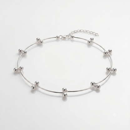 925 sterling silver beaded anklet with polished silver beads