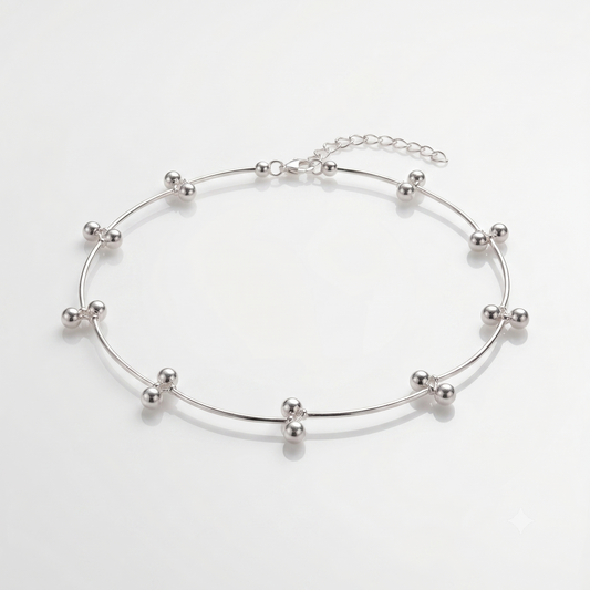 925 sterling silver beaded anklet with polished silver beads