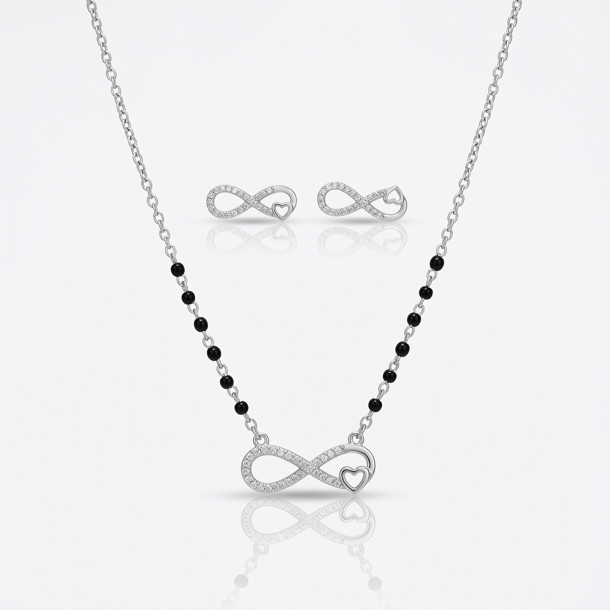 925 sterling silver infinity heart mangalsutra set with matching earrings