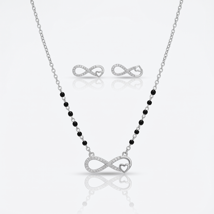 925 sterling silver infinity heart mangalsutra set with matching earrings