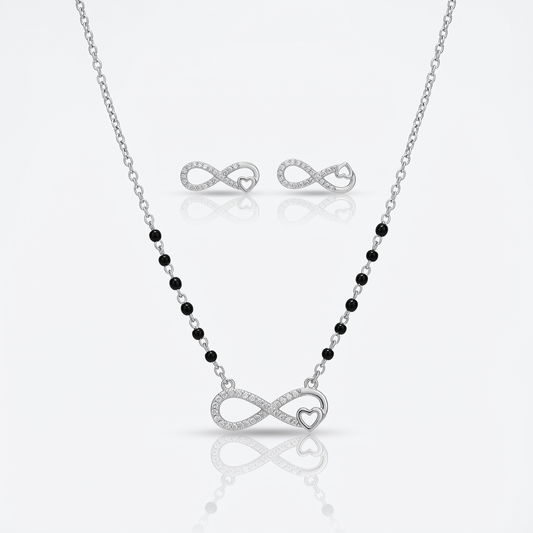 925 sterling silver infinity heart mangalsutra set with matching earrings