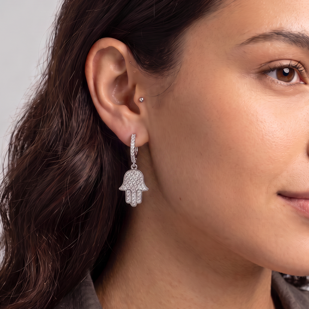 925 Silver Hamsa Charm Earrings
