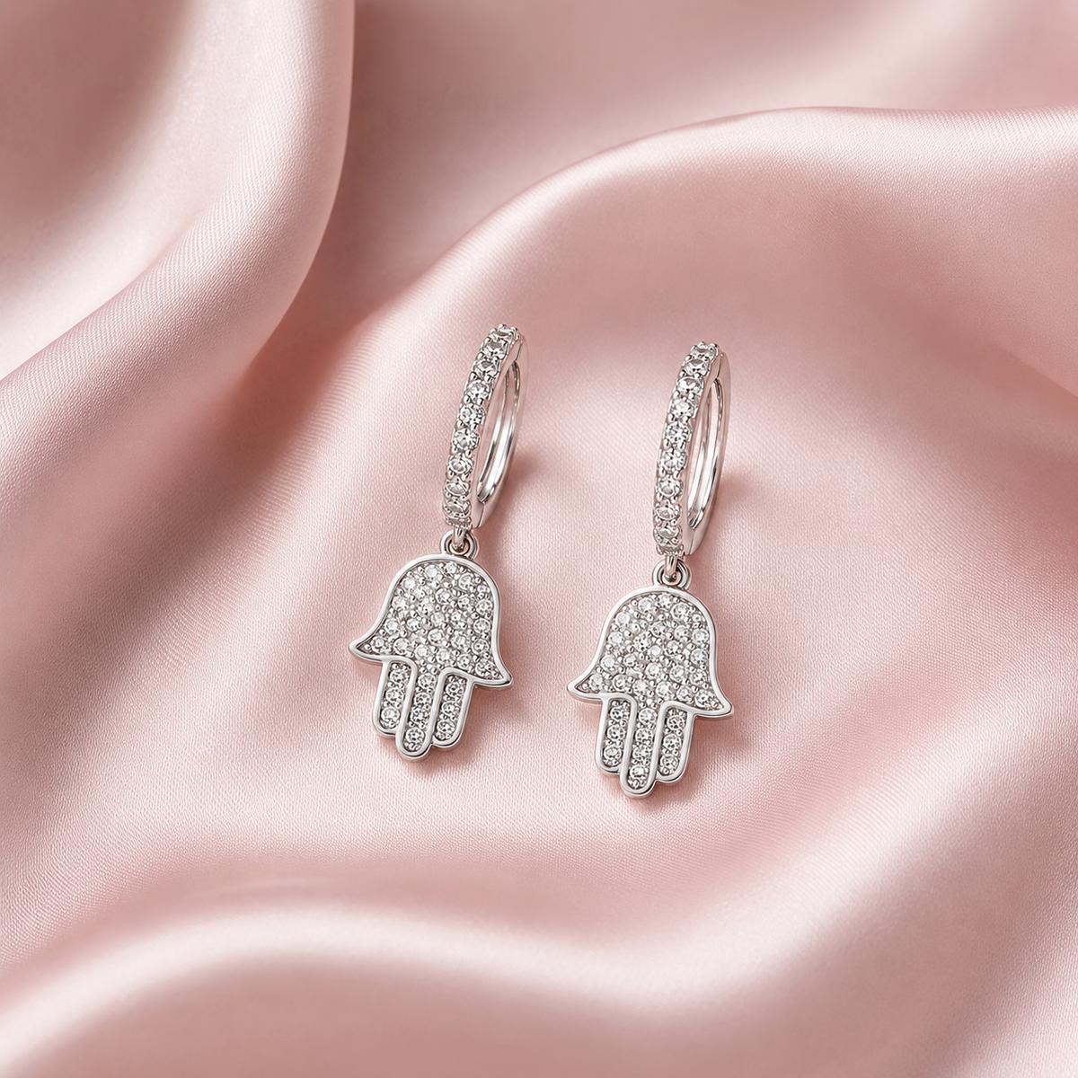 925 Silver Hamsa Charm Earrings