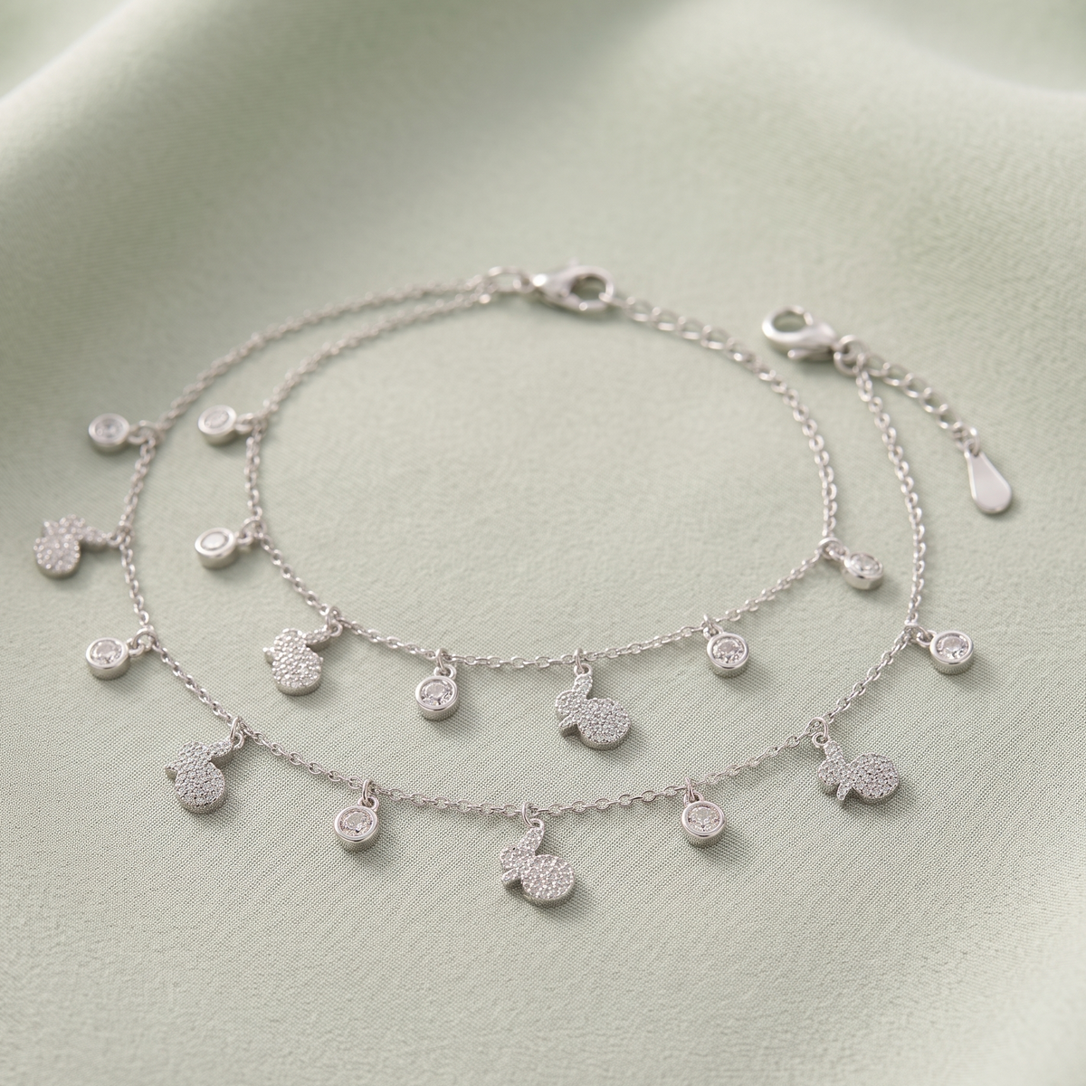 925 sterling silver potli anklet with miniature potli bag charms