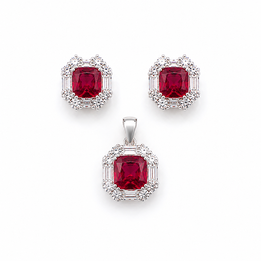 925 Silver Ruby Pendant Set