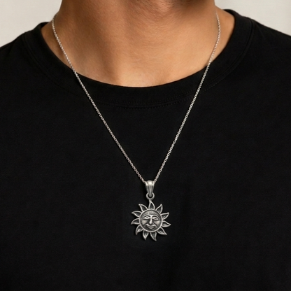 925 sterling silver sun pendant with detailed face design