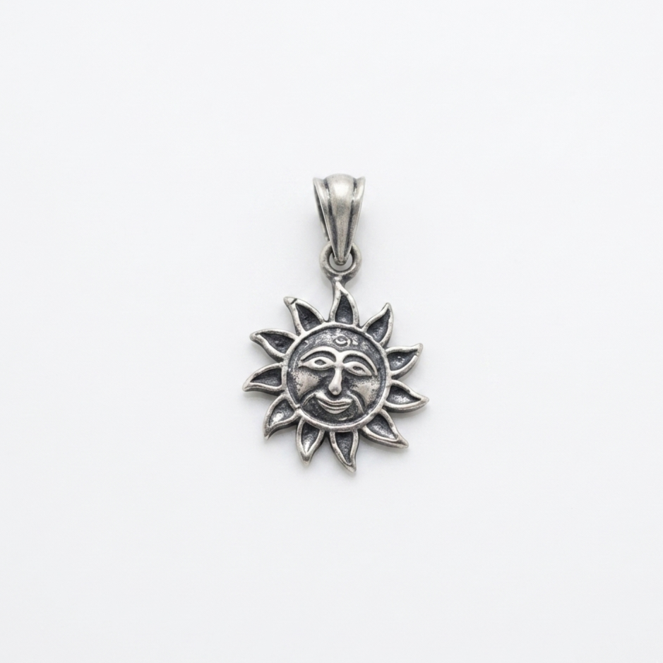 Shop 925 sterling silver sun pendants at Kimaaya. Discover the Solara Sun Pendant featuring intricate detailing and a symbolic design inspired by warmth and positivity
