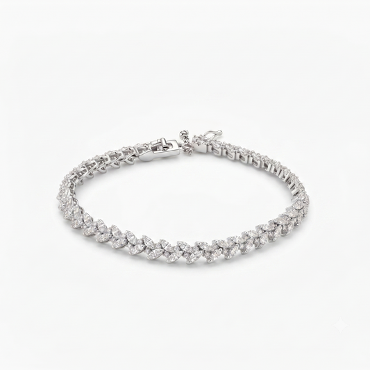 925 Silver Tennis Leaf Charm Bracelet for women