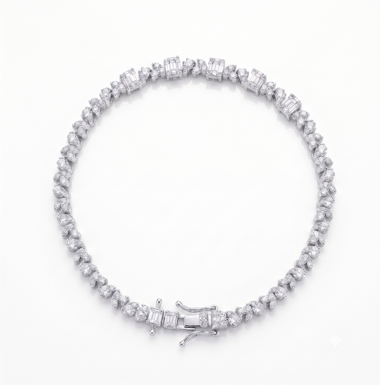 925 Silver Tennis Leaf Cut bracelet for women