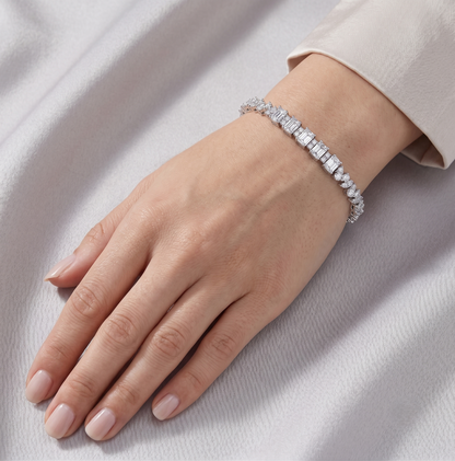 925 Silver Tennis Leaf Cut bracelet for women