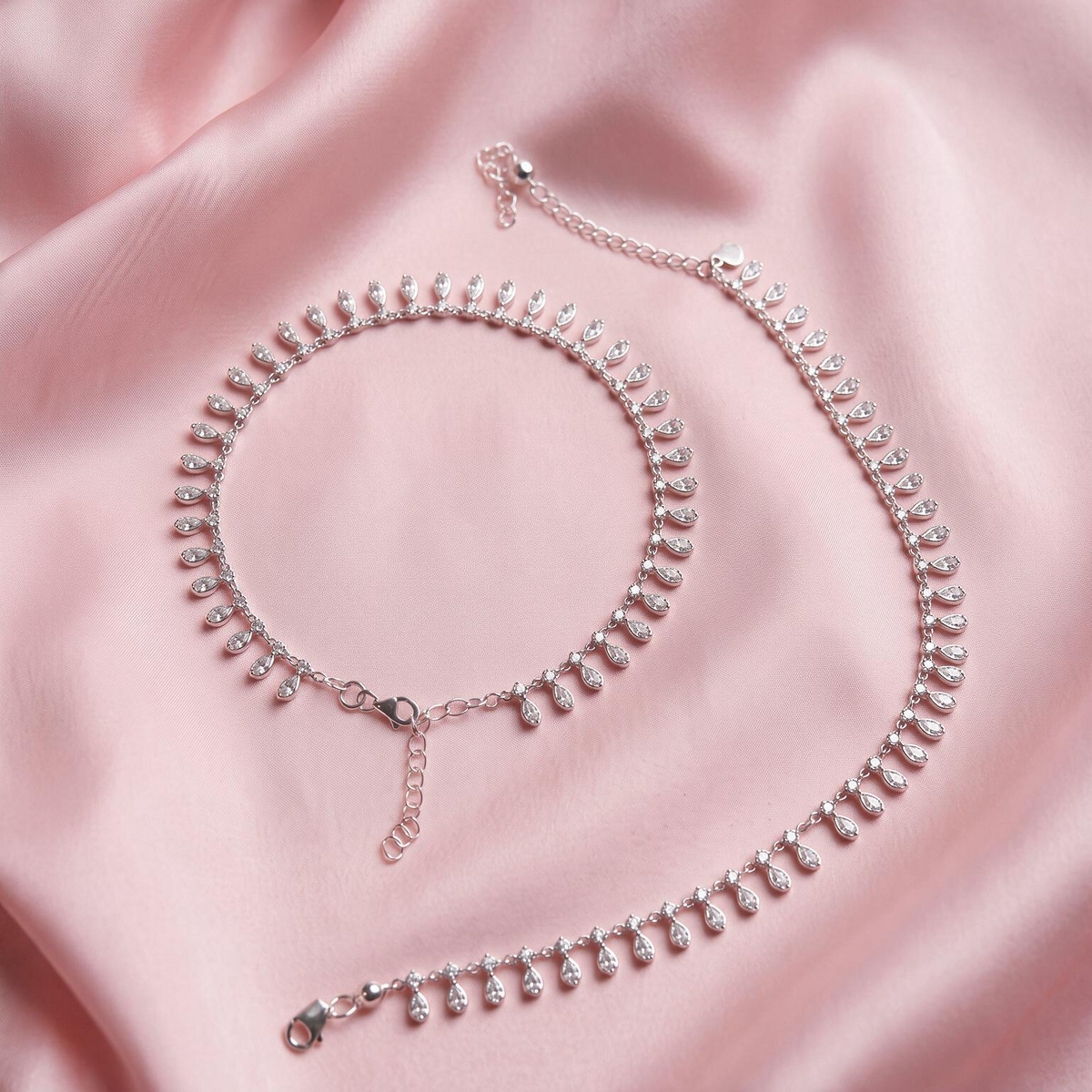 Celeste Leaf Charm 925 Silver Anklet Set