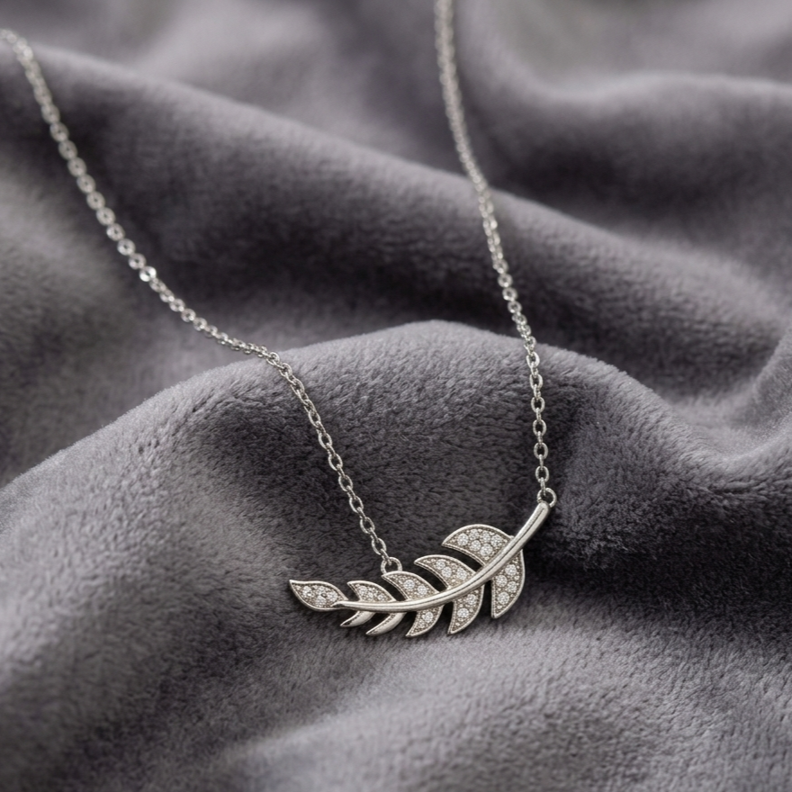 Silver Leaf Charm Pendant with Chain
