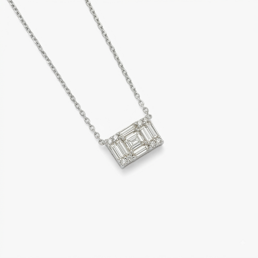 Emerald Cut 925 Silver Pendant with Chain