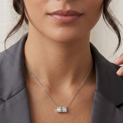 Emerald Cut 925 Silver Pendant with Chain
