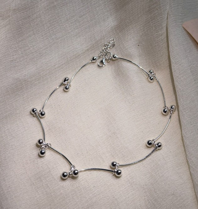 925 Sterling Silver Anklet with beads detail