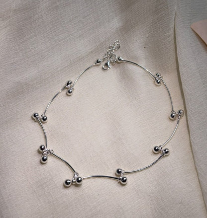 925 Sterling Silver Anklet with beads detail