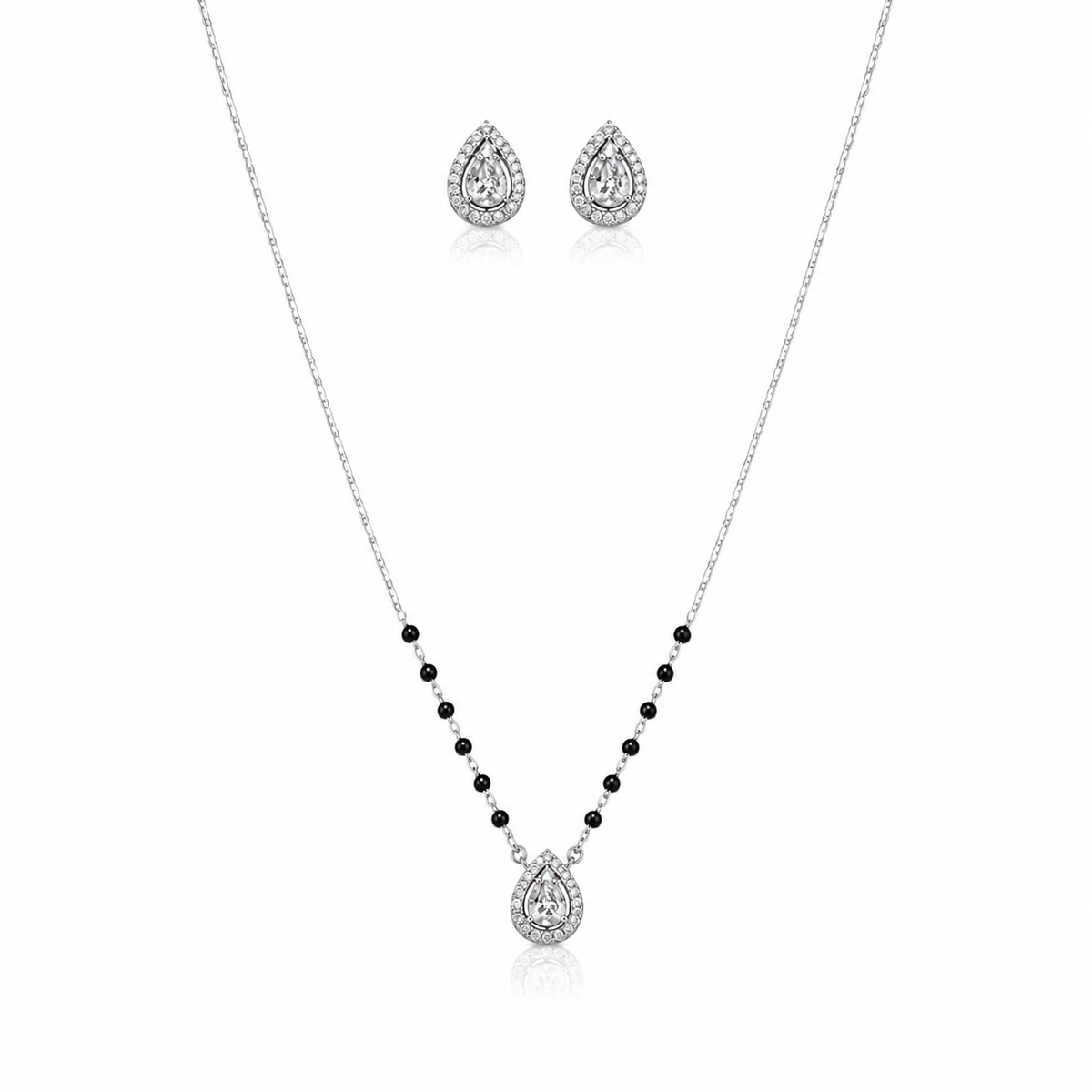 Silver mangalsutra necklace with earrings