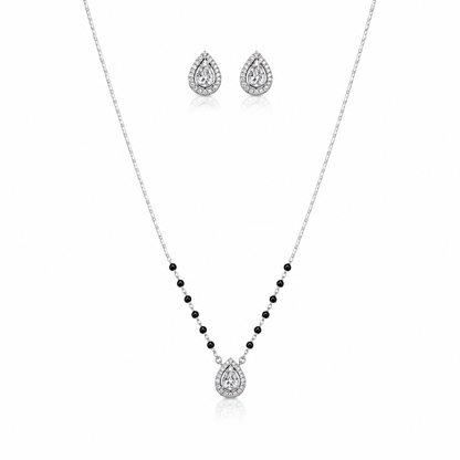 Silver mangalsutra necklace with earrings