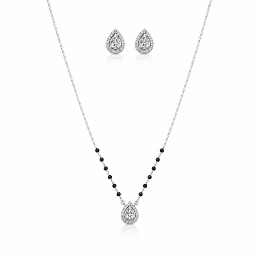 Silver mangalsutra necklace with earrings