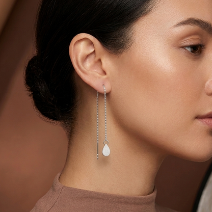 Silver Tear Drop Threader (Sui Dhaga) Earring