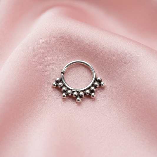 Beaded septum nose ring made with 925 silver