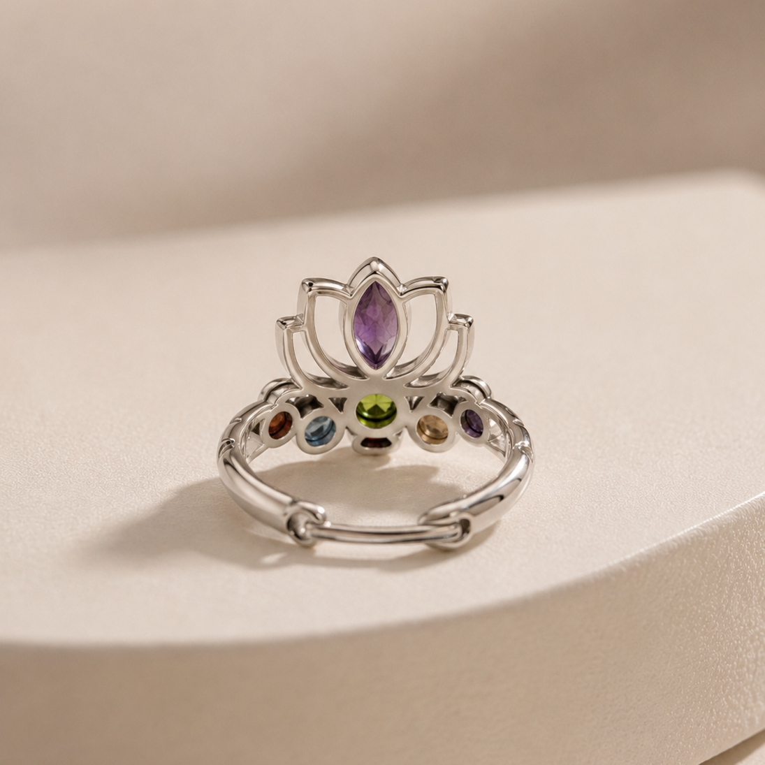 925 Silver Lotus Chakra Adjustable Ring