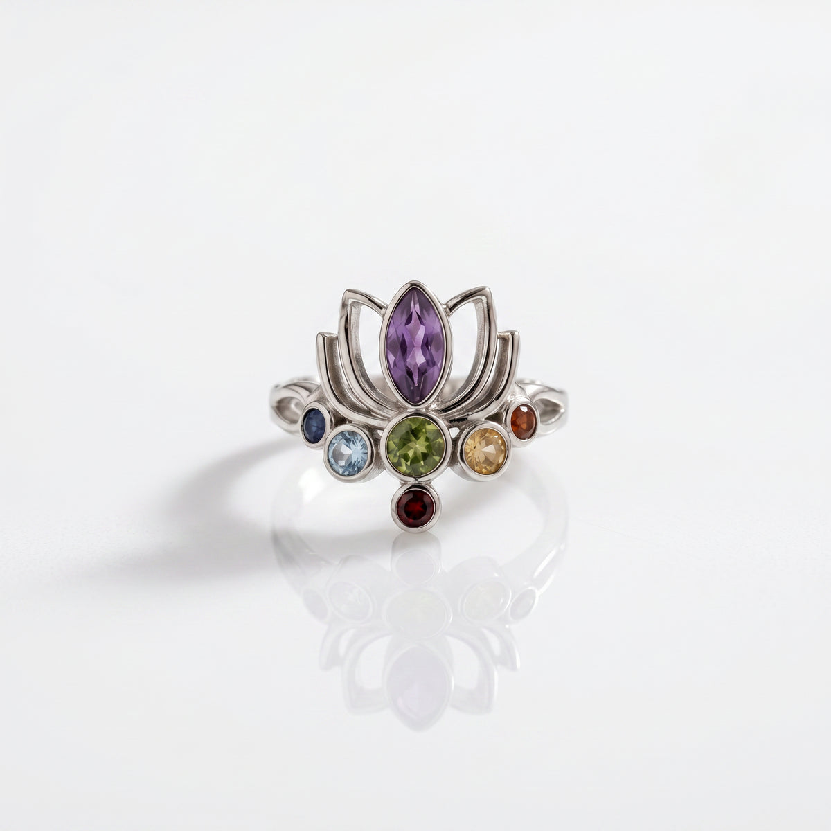 925 Silver Lotus Chakra Adjustable Ring
