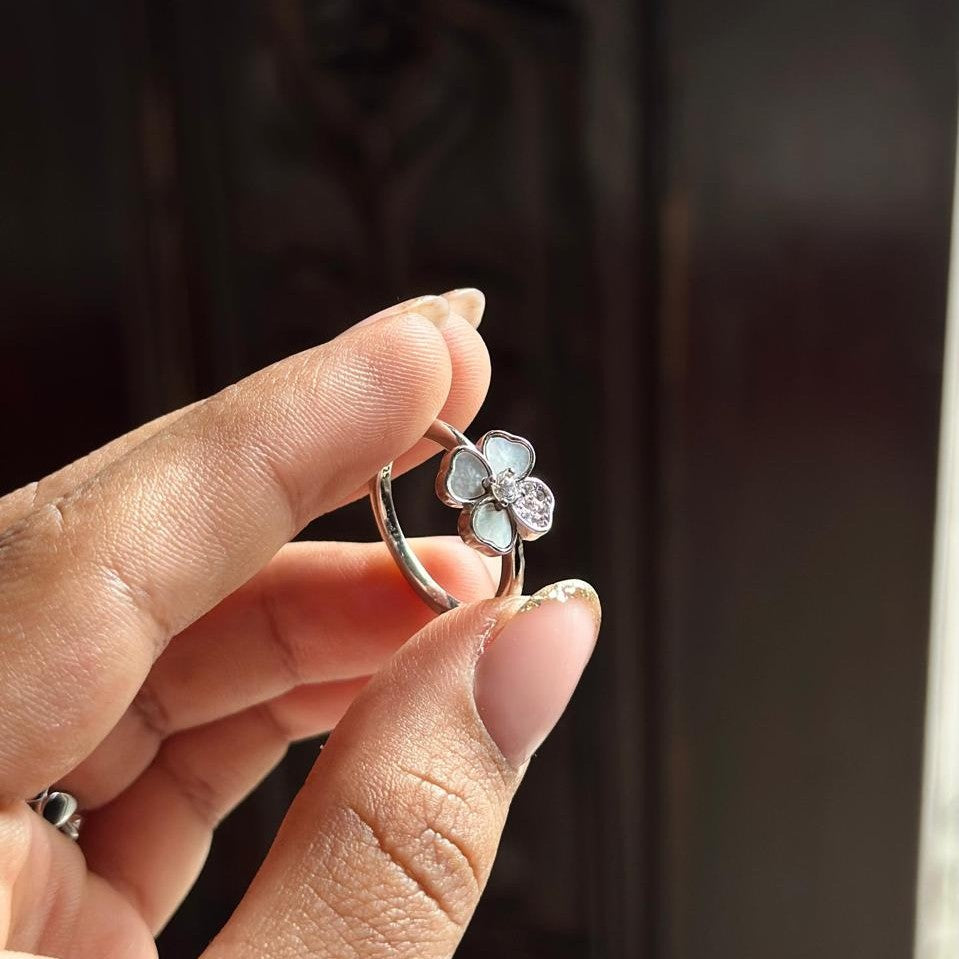 925 Sterling Silver Cyrstal Flower Ring for women