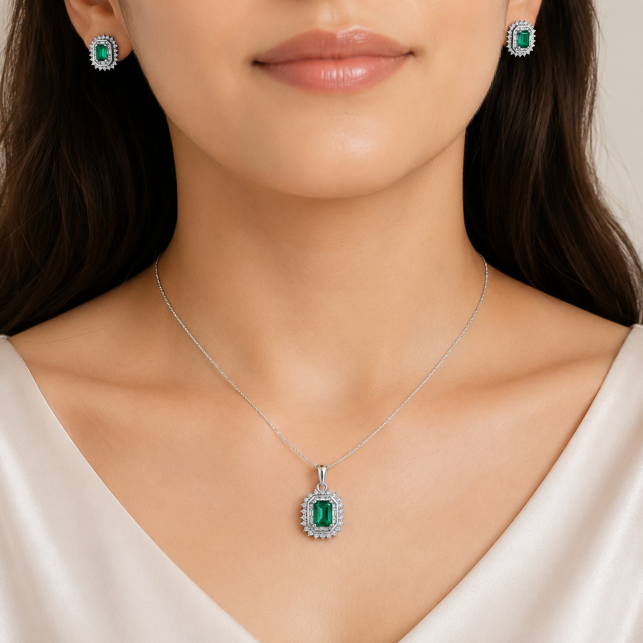 Silver Crystal Pendant Set