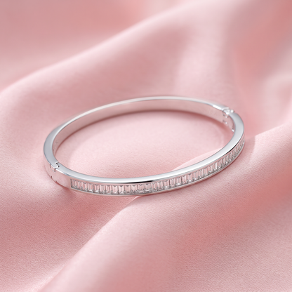 925 Silver Baguette Crystal Bangle with lock