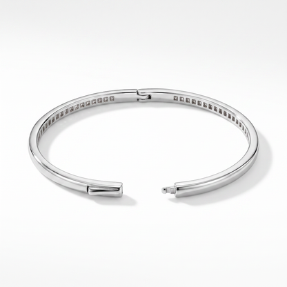 925 Silver Baguette Crystal Bangle with lock