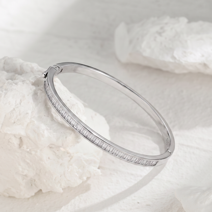 925 Silver Baguette Crystal Bangle with lock