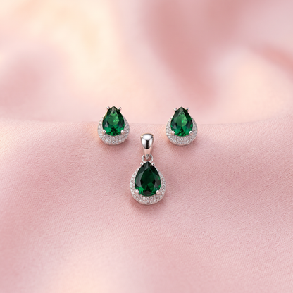 Silver Green Ocean Drop Pendant set