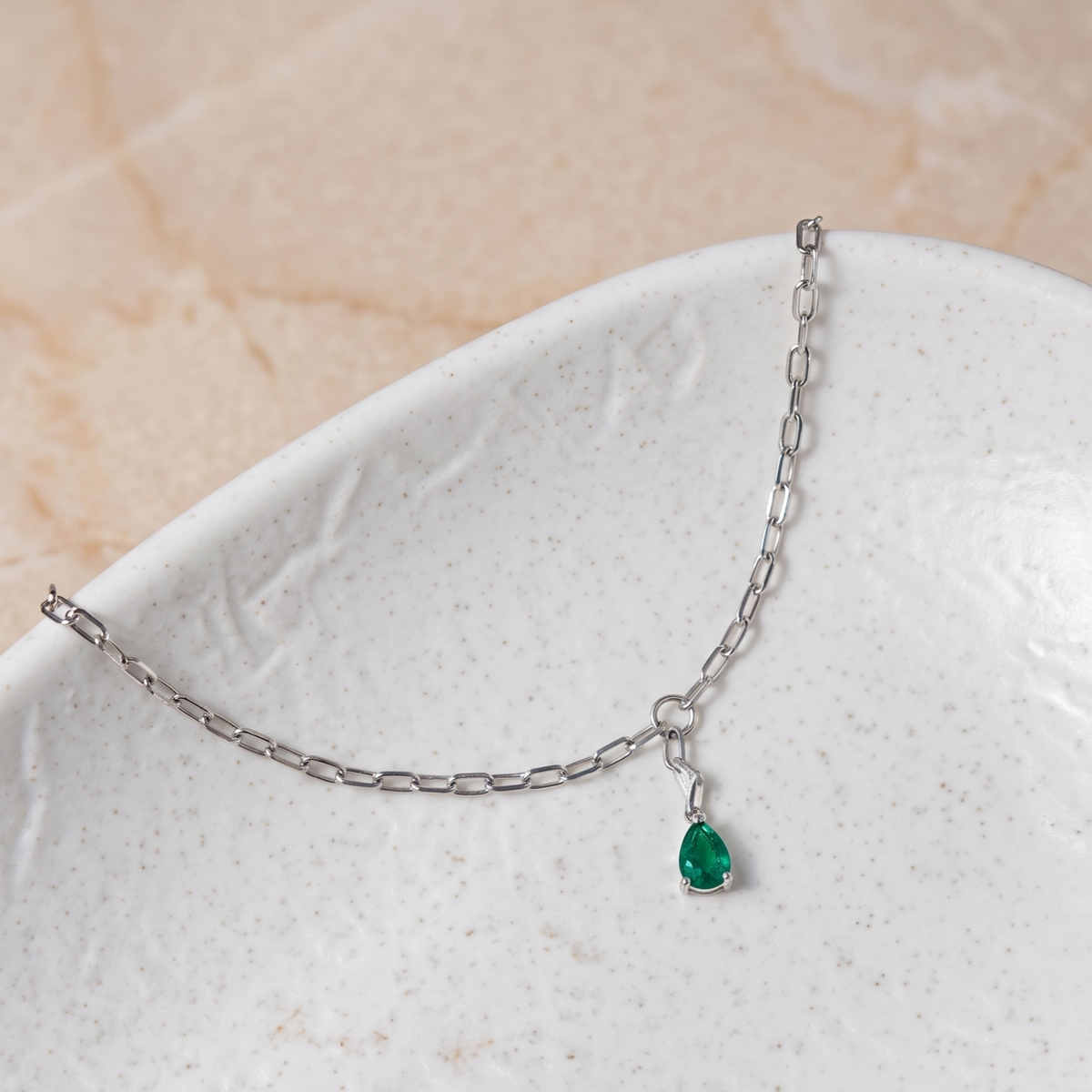 Emerald Charm 925 Silver Link Bracelet for Women