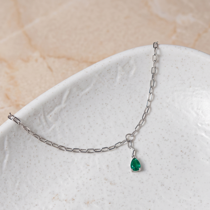 Emerald Charm 925 Silver Link Bracelet for Women