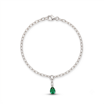 Emerald Charm 925 Silver Link Bracelet for Women