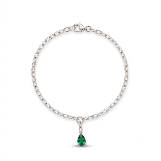 Emerald Charm 925 Silver Link Bracelet for Women