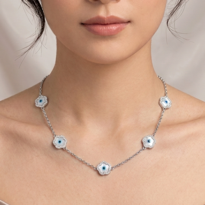 925 Sterling Silver Evil Eye Charm Necklace