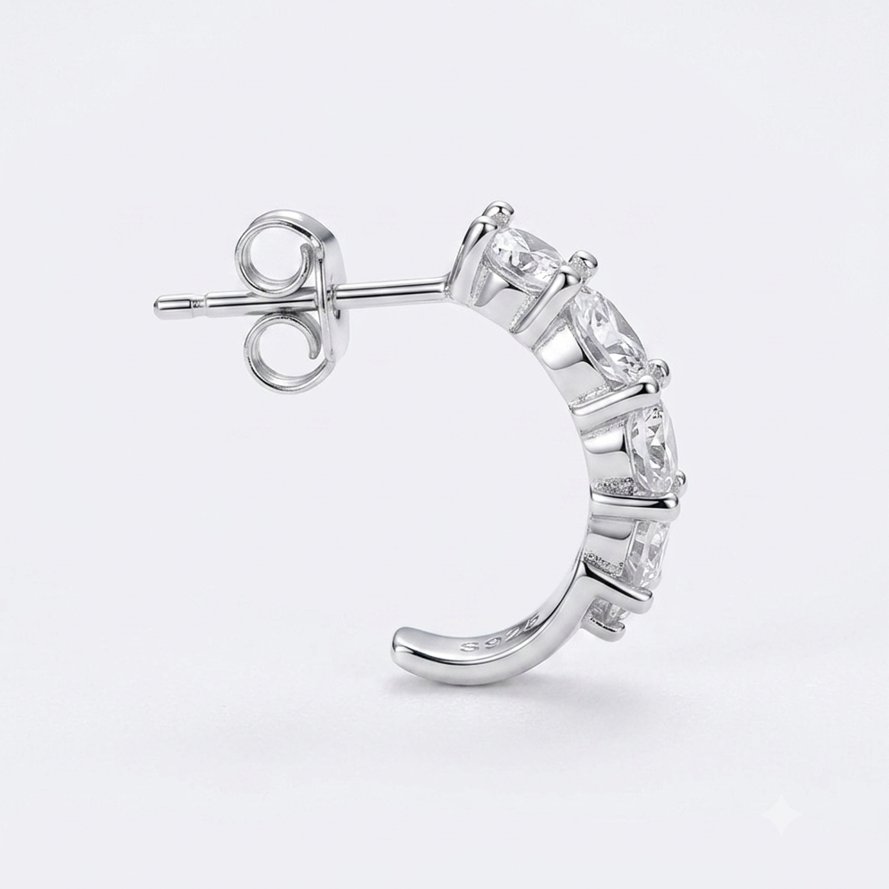 925 Silver Solitaire Hoop Earrings