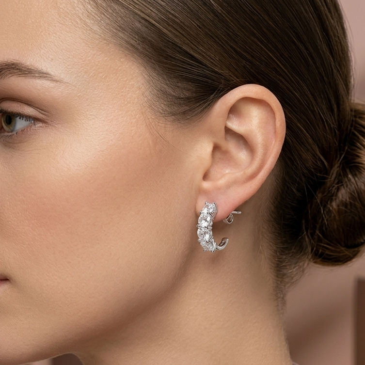 925 Silver Solitaire Hoop Earrings