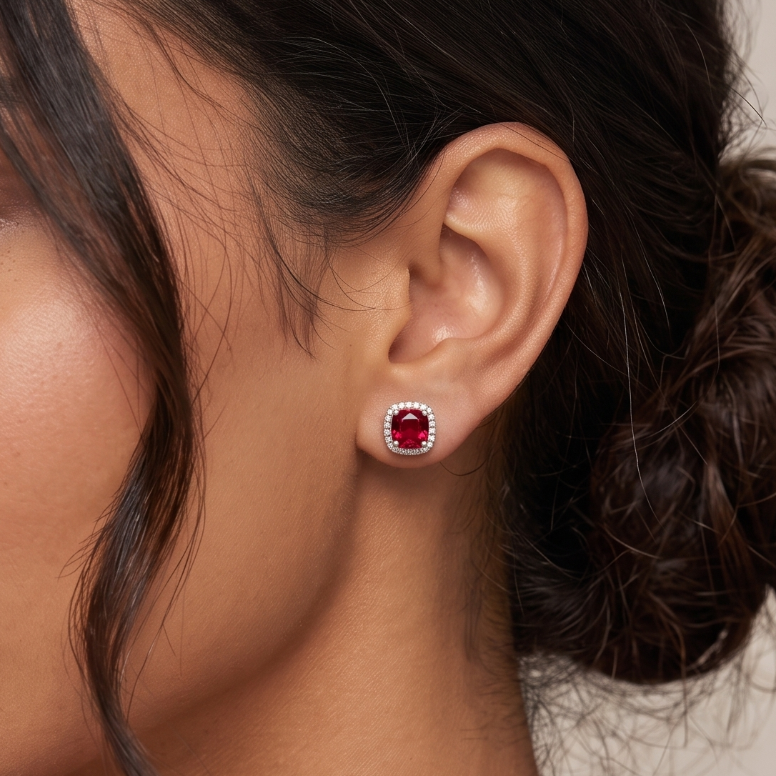 925 Silver Ruby Stud Earrings
