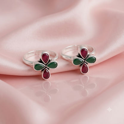 925 Silver Gemstone Petal Toe Ring
