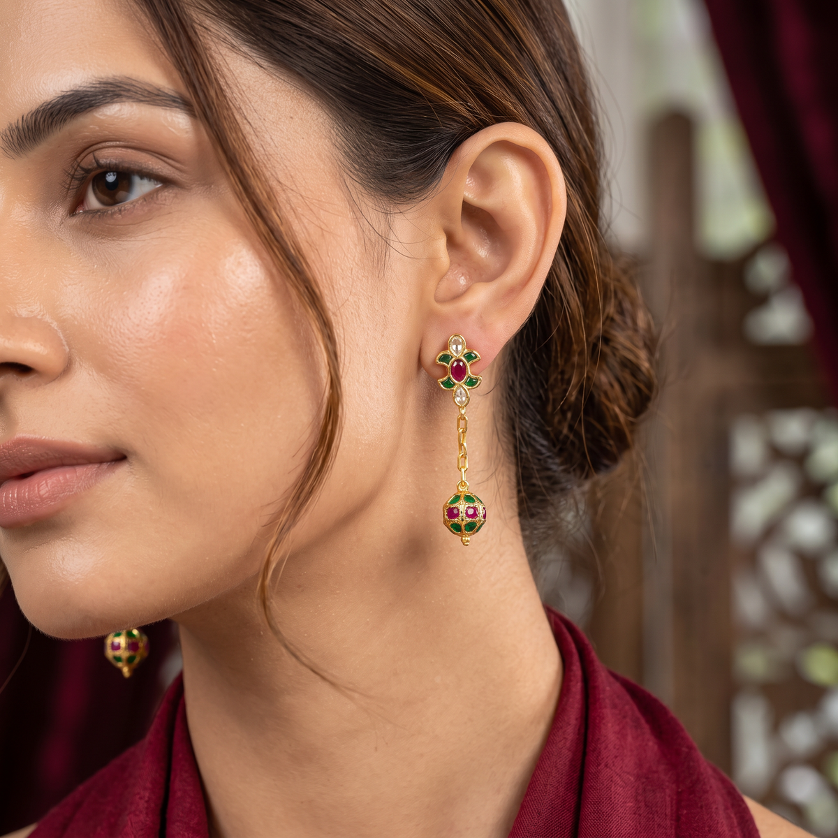 Gemstone Globe Drop Dangler Earrings