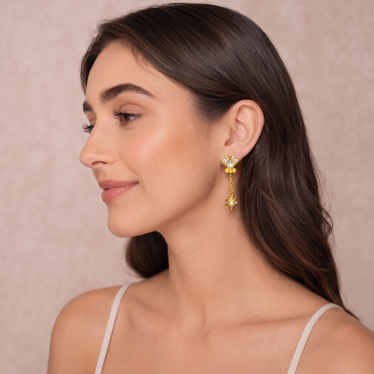 925 Silver Golden Globe Dangler Earring
