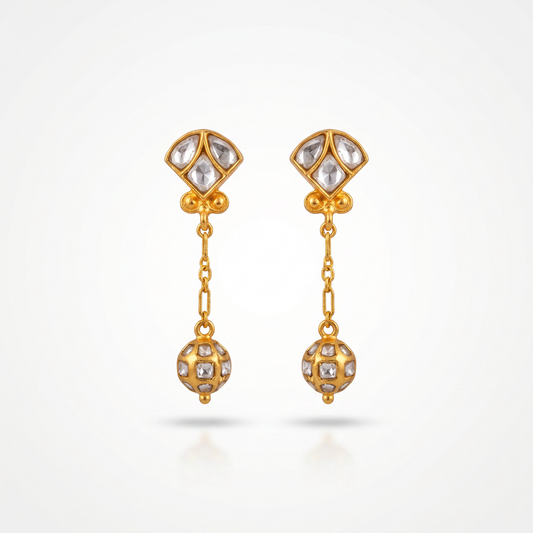 925 Silver Golden Globe Dangler Earring