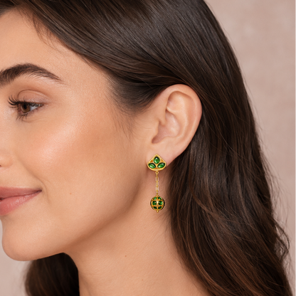 925 Silver Green Globe Dangler Earring