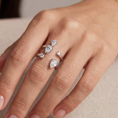 925 Sterling Silver Halo Statement Adjustable Ring